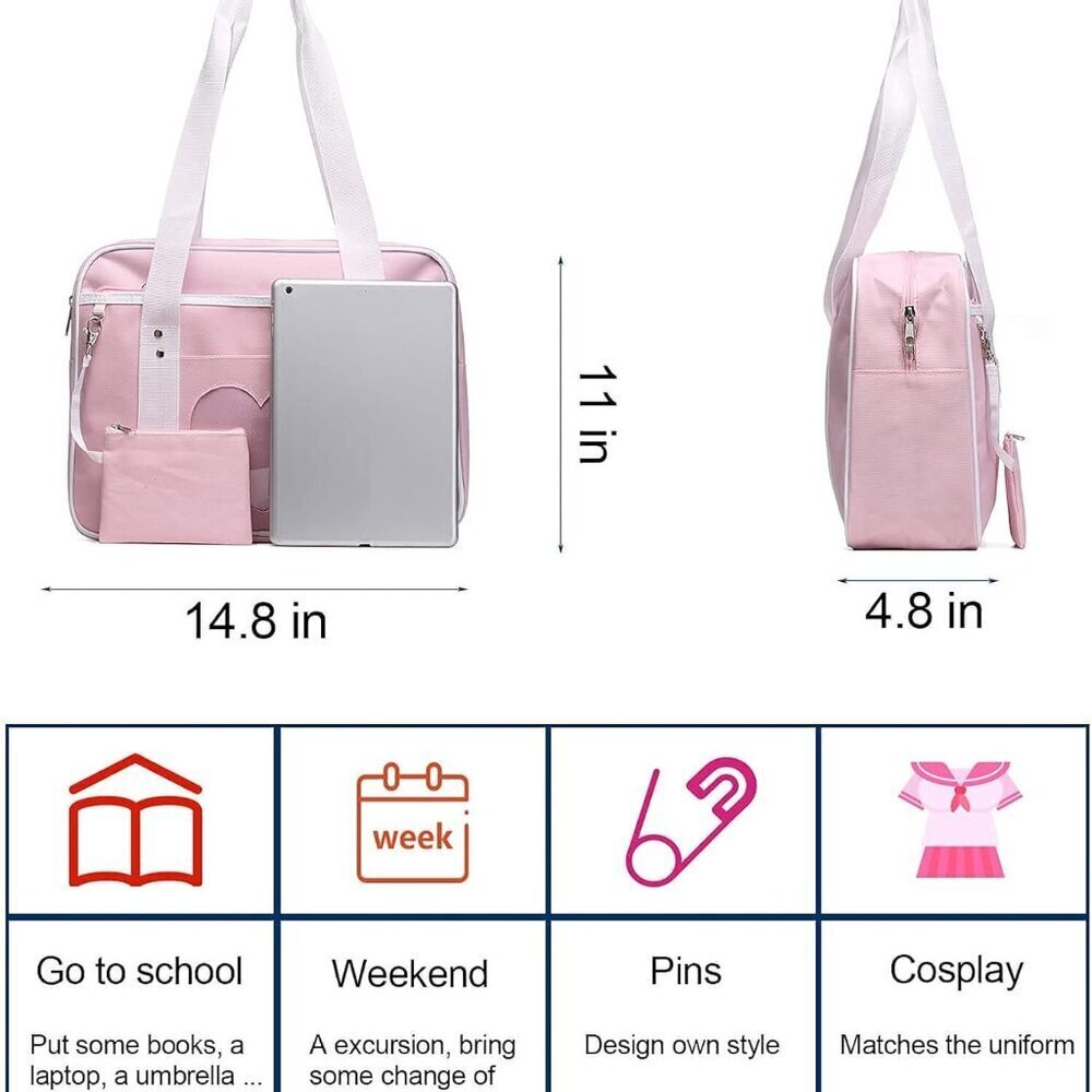 Kawaii Ita Bag Japanese School Tote Large Shoulder Anime Heart Purse - Picture 4 of 6